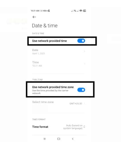 use network provided time and timezone